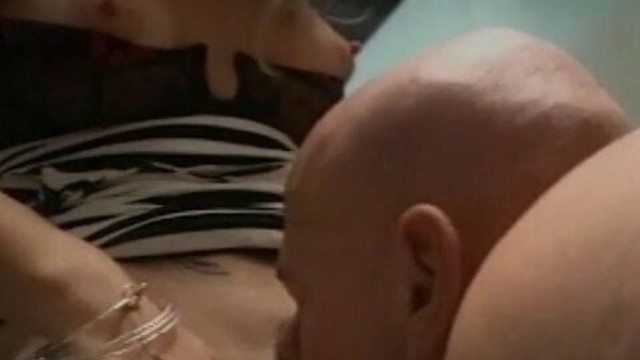 Large breasted blond slut gets a bald guy's big dick in her tight wet cunt