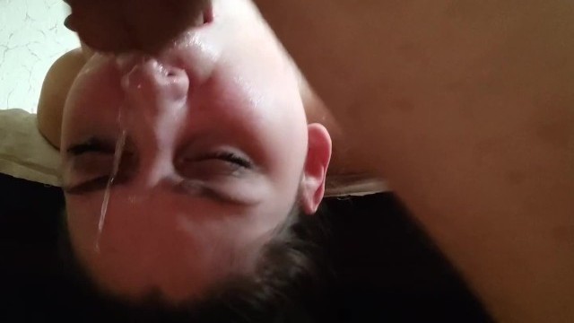 Sloppy Upside Down Blowjob. Facefuck Slut Wife